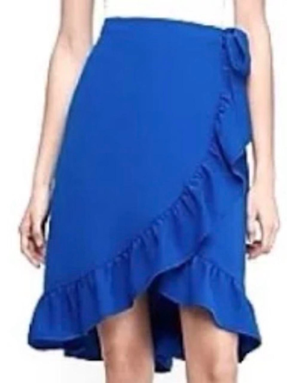 Express Royal Blue High-Low Ruffle Wrap Dress